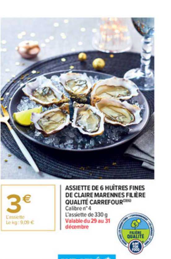 assiette de 6 huîtres fines de claire marennes filière qualité carrefour