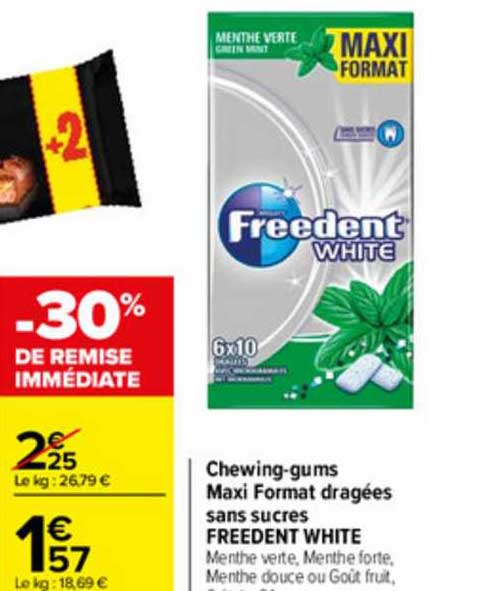 chewing-gums maxi format draguées sans sucres freedent white