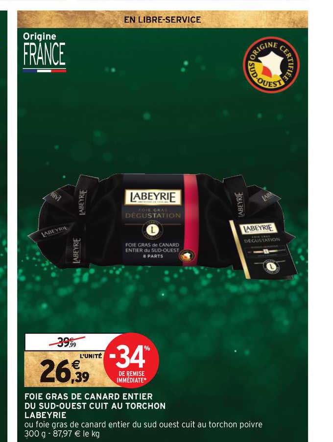 foie gras de canard entier du sud-ouest cuit au torchon labeyrie