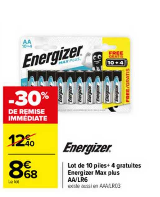lot de 10 piles + 4 gratuites energizer max plus aa-lr6
