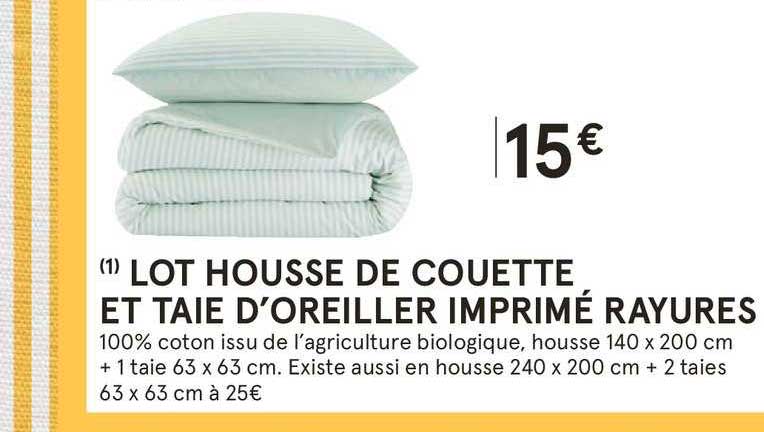 lot housse de couette et taie d'oreiller imprimé rayures