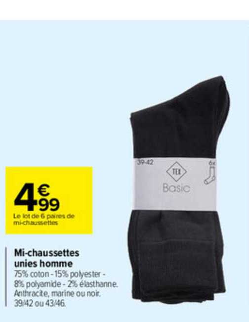 Mi-chaussettes Unies Homme