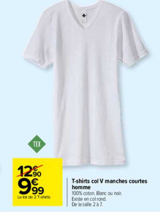 t-shirts col v manches courtes homme tex