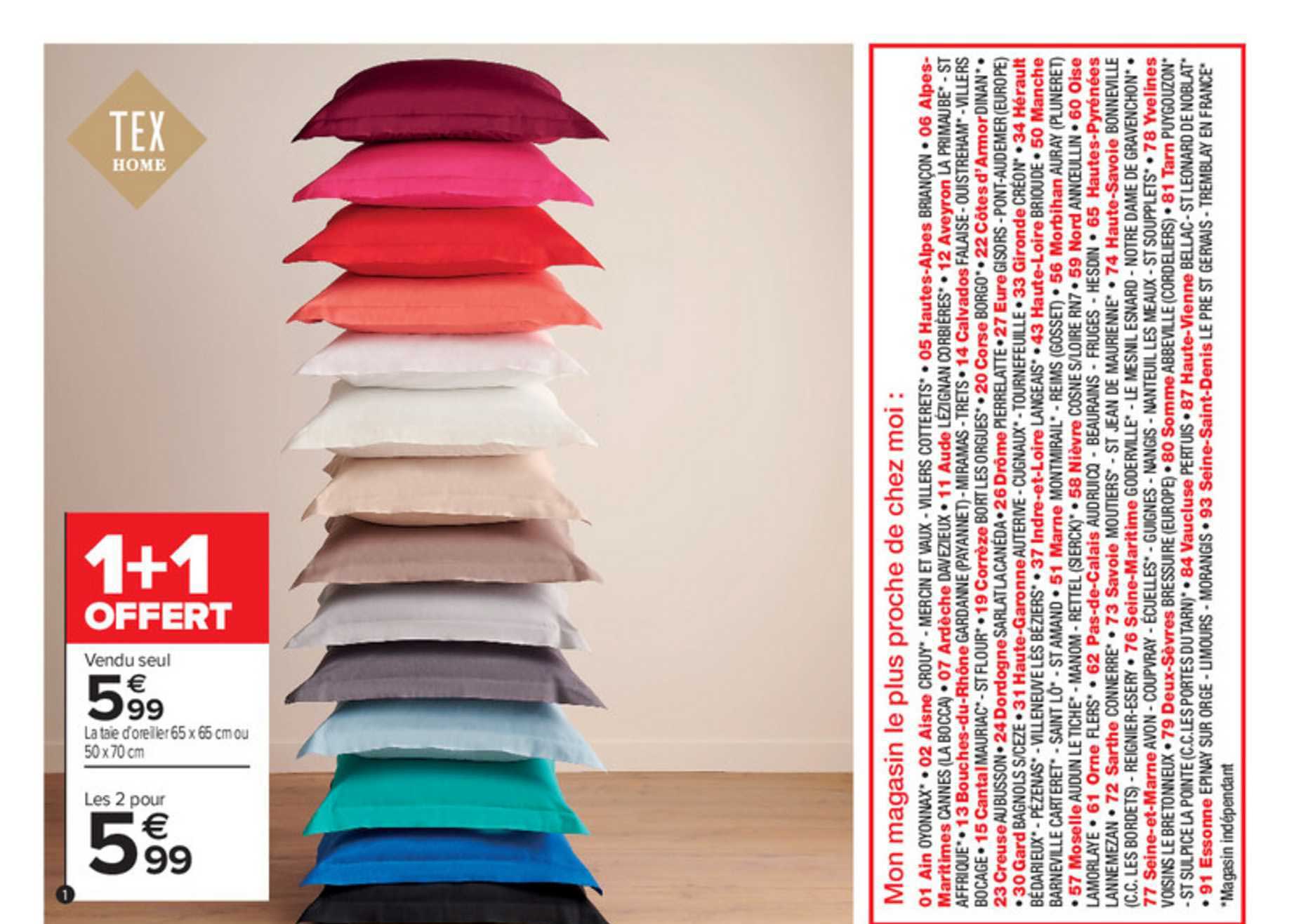 Taie D'oreiller  65 X 65 Cm Ou 50 X 70 Cm Tex Home