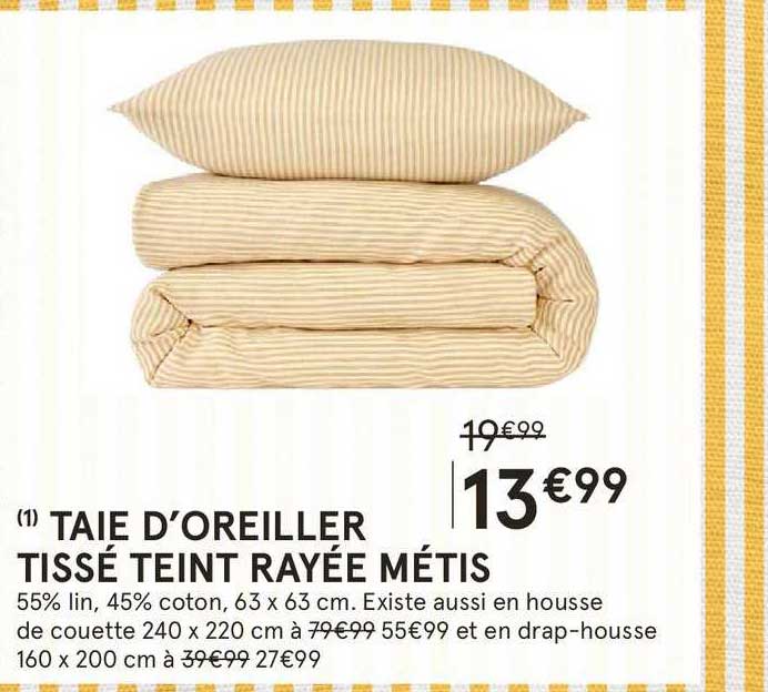 taie d'oreiller tissé teint rayée métis