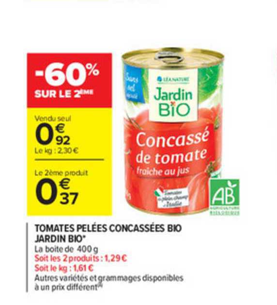 tomates pelées concassées bio jardin bio