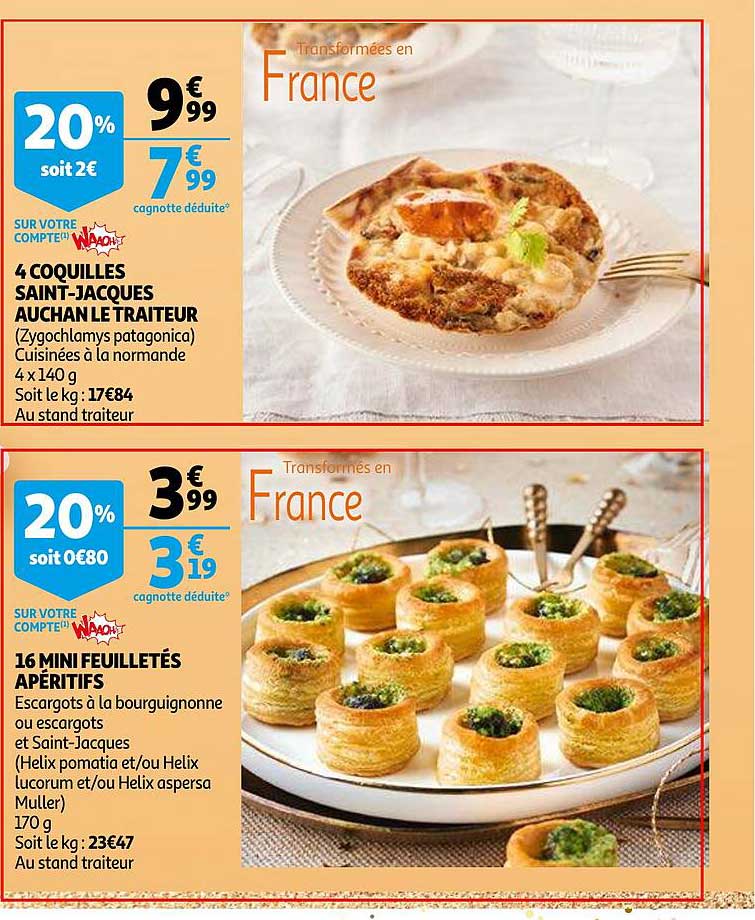 4 Coquilles Saint-jacques Auchan Le Traiteur, 16 Mini Feuilletés Apéritifs