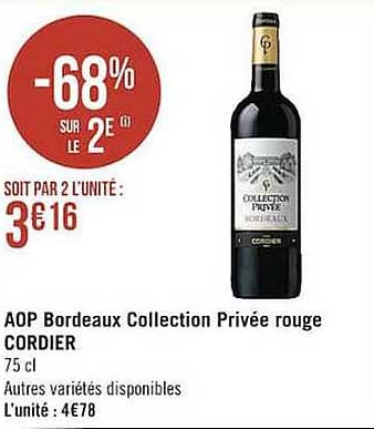 aop bordeaux collection privée rouge cordier -68% sur le 2e