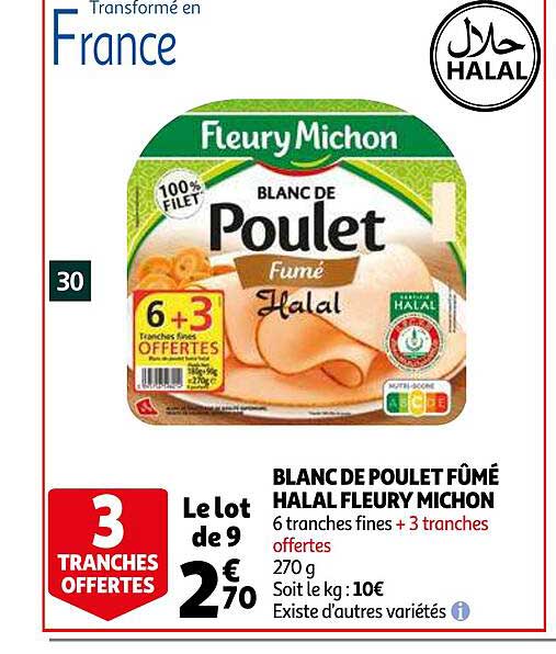 blanc de poulet fûmé halal fleury michon