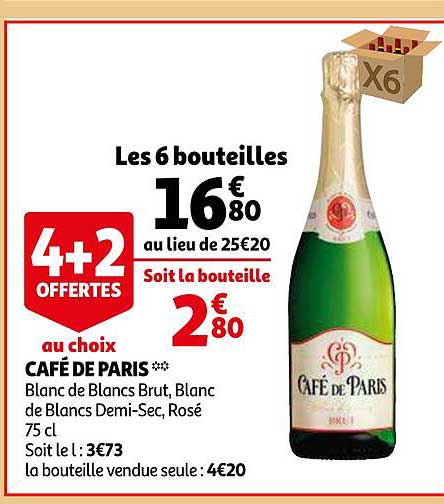 café de paris blanc de blancs brut, blanc de blancs demi-sec, rosé