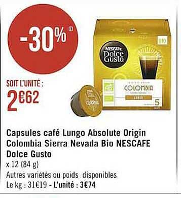 capsules café absolute origin colombia sierra nevada bio nescafé dolce gusto