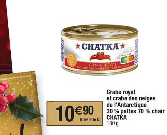 crabe royal et crabe des neiges de l'antarctique 30% pattes 70% chair chatka