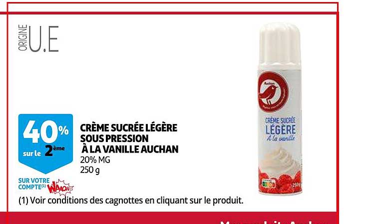 crème sucrée légère sous pression à la vanille auchan