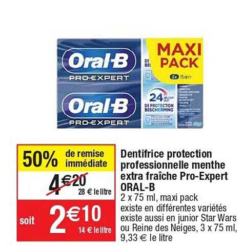 dentifrice protection professionnelle menthe extra fraîche pro-expert oral-b