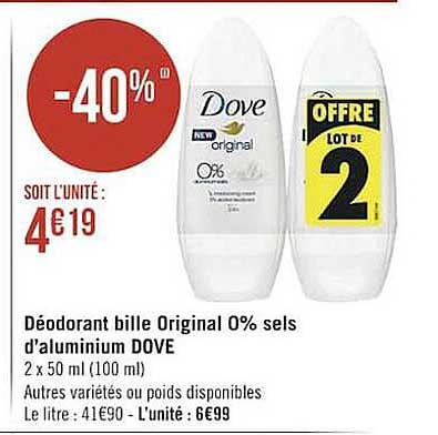 déodorant bille original 0% sels d'aluminium dove