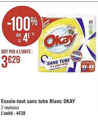 essuie-tout sans tube blanc okay -100% sur le 4e