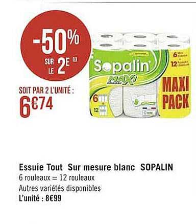 essuie tout sur mesure blanc sopalin -50% sur le 2e