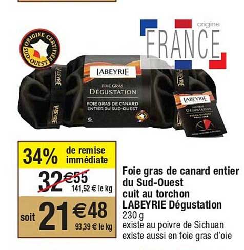 Foie Gras De Canard Entier Du Sud-ouest Cuit Au Torchon Labeyrie Dégustation