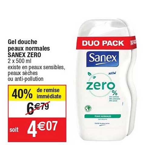 Gel Douche Peaux Normales Sanex Zéro
