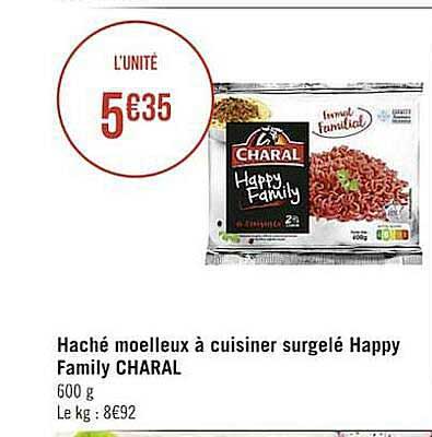 haché moelleux à cuisiner surgelé happy family charal