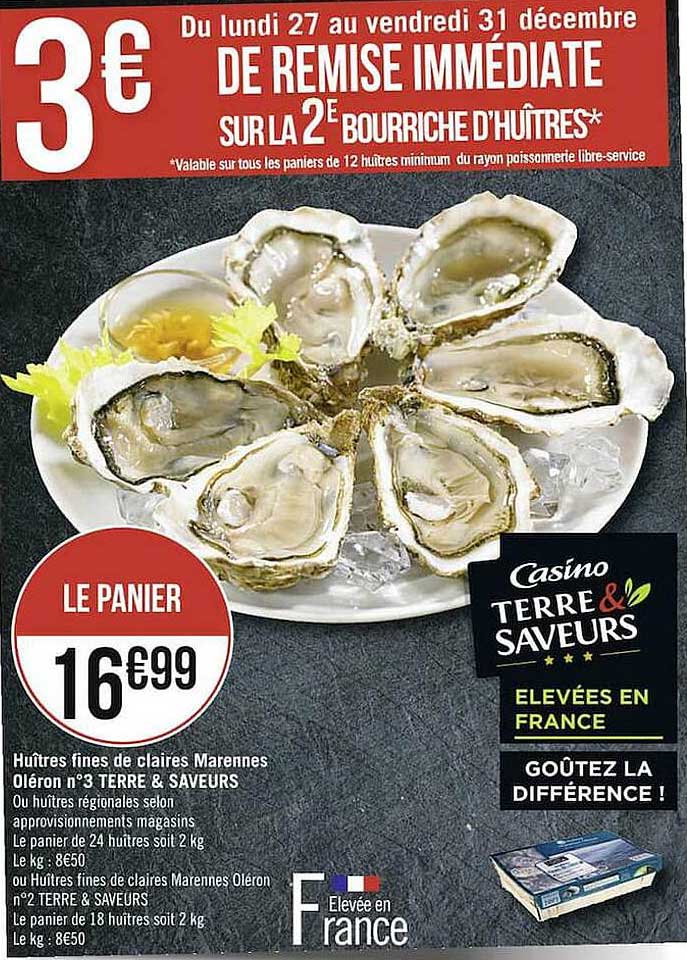 huîtres fines de claires marennes oléron n°3 terre & saveurs