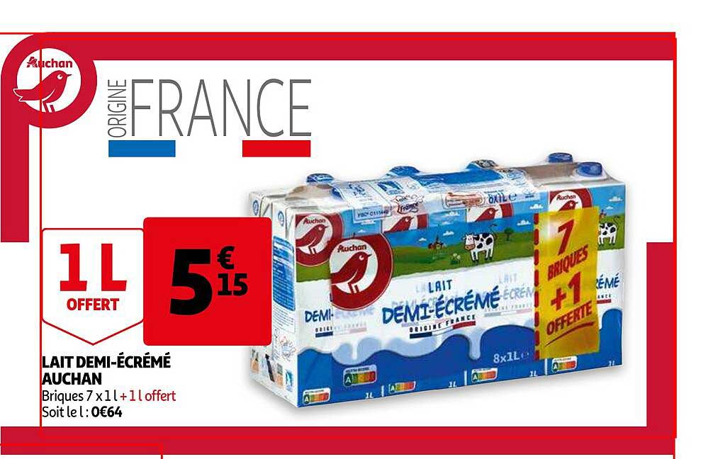 lait demi-écrémé auchan