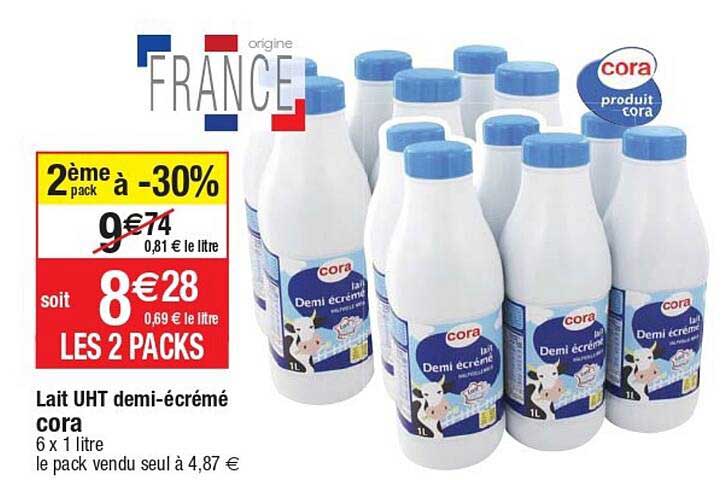 Lait Uht Demi-écrémé Cora
