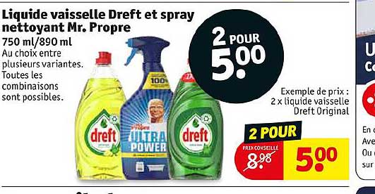 liquide vaisselle dreft et spray nettoyant mr. propre