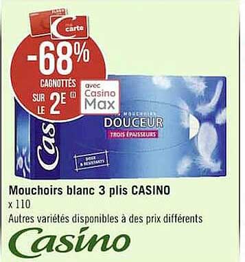 mouchoirs blanc 3 plis casino