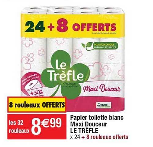 Papier Toilette Blanc Maxi Douceur Le Trèfle