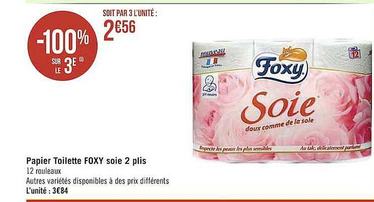 papier toilette foxy soie 2 plis -100% sur le 3e