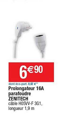 prolongateur 16a parafoudre zenitech