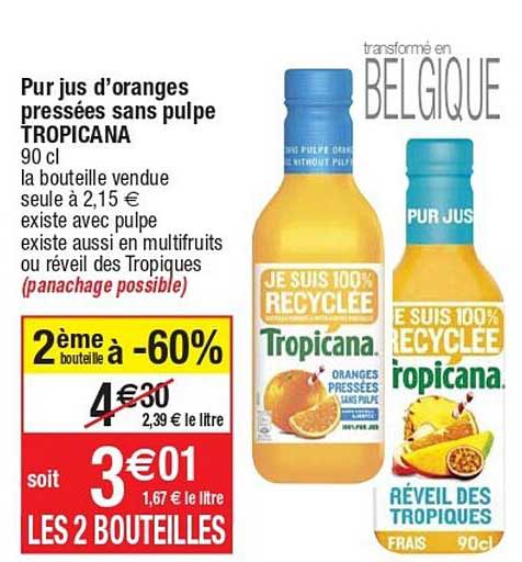 pur jus d'oranges pressées sans pulpe tropicana