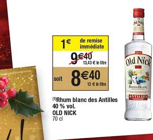 rhum blanc des antilles 40% vol. old nick