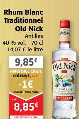 rhum blanc traditionel old nick antilles