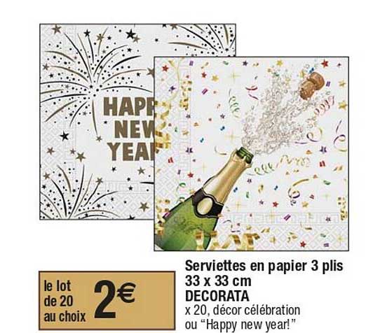 serviettes en papier 3 plis 33 x 33 cm decorata