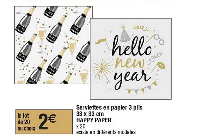 serviettes en papier 3 plis 33 x 33 cm happy paper