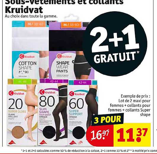 sous-vetements et collants kruidvant 2+1 gratuit