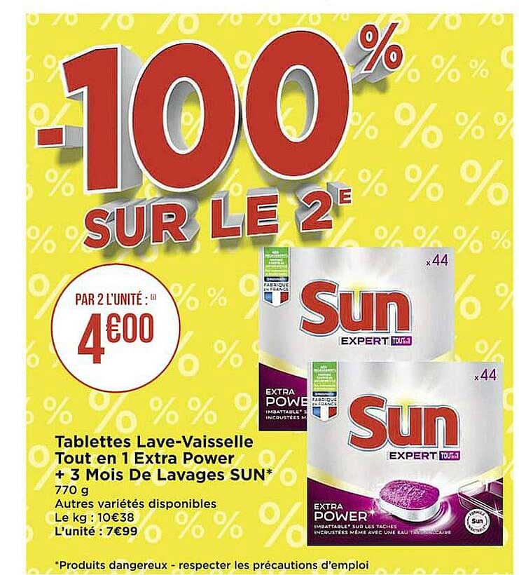 tablettes lave-vaiselle tout en 1 extra power + 3 mois de lavages sun