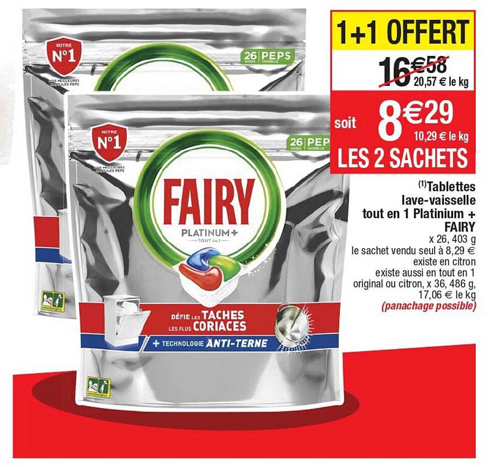 tablettes lave-vaisselle tout en 1 platinium + fairy