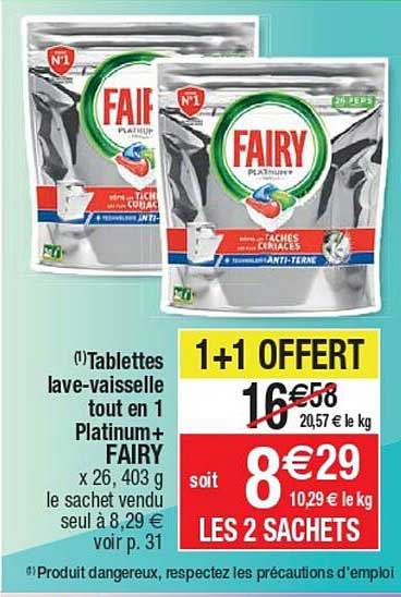tablettes lave-vaisselle tout en 1 platinum+ fairy