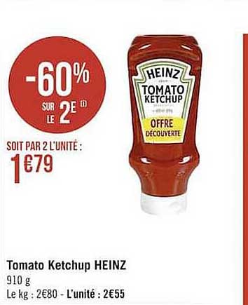 tomato ketchup heinz -60% sur le 2e