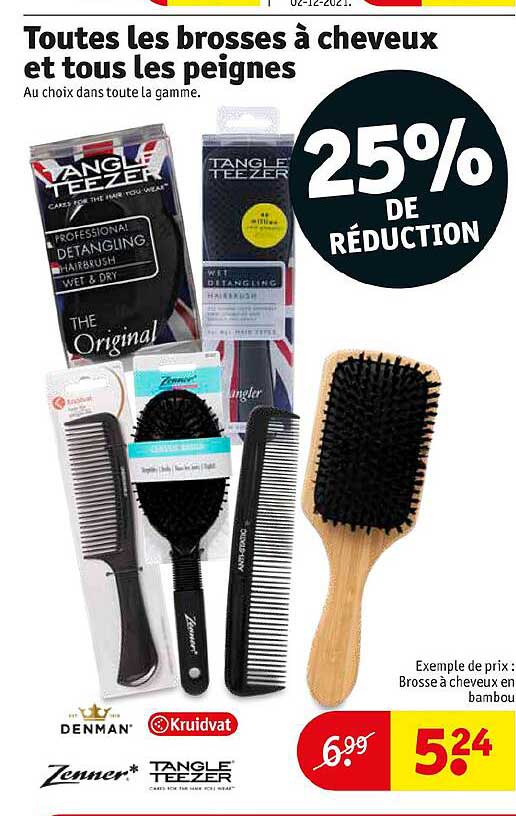 toutes les brosses à cheveux et tous les peignes 25% de réduction