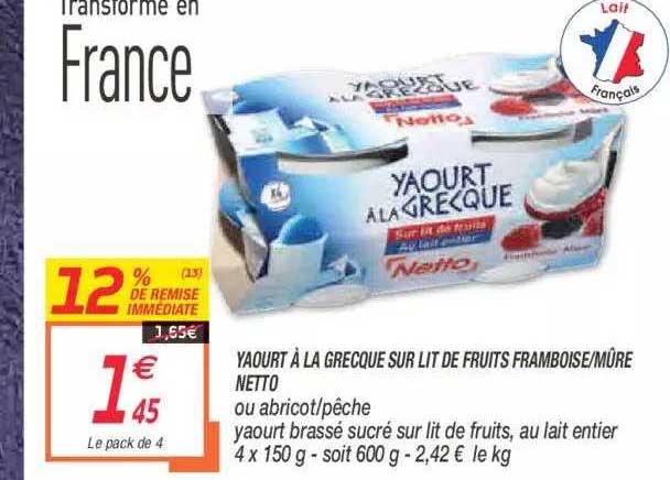 Yaourt à La Grecque Sur Lit De Fruits Framboise Mûre Netto 12% De Remise Immédiate