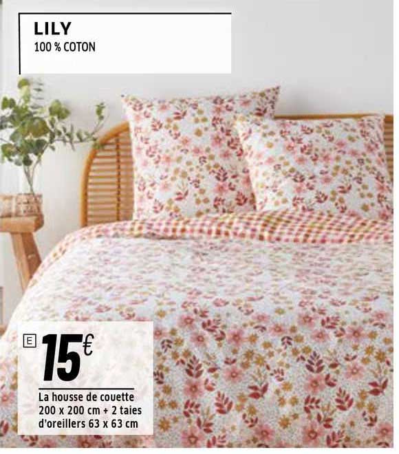 la housse de couette 200 x 200 cm + 2 taies d'oreillers 63 x 63 cm lily