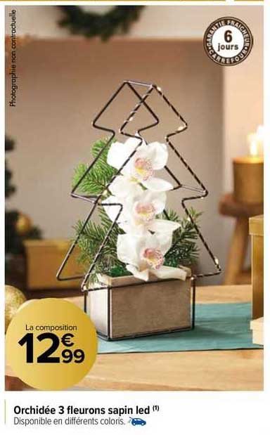 orchidée 3 fleurons sapin led