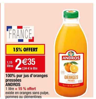 100% pur jus d'oranges pressées andros