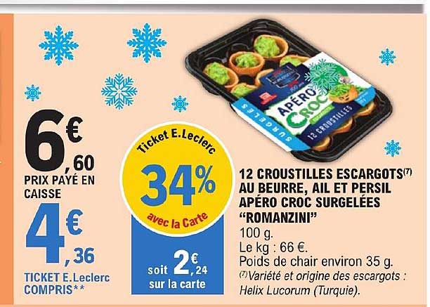 12 croustilles escargots au beurre, ail et persil apéro croc surgelées "romanzini"