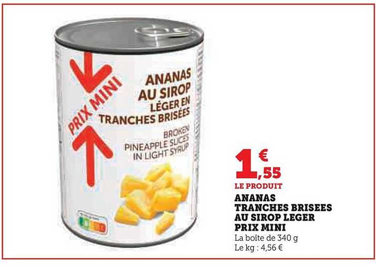 ananas tranches brisees au sirop leger prix mini