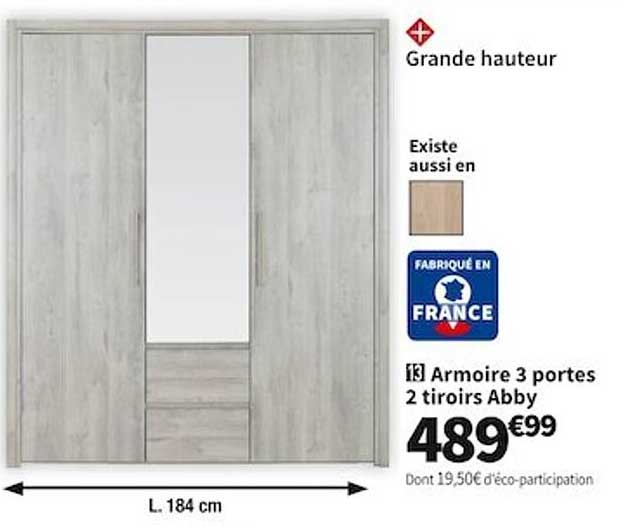 Armoire 3 Portes 2 Tiroirs Abby